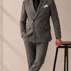 Gray__Ashe__202608281409 Men’s Premium Double-Breasted Gabardine Suit – Elegant 2-Piece Formal Wear
