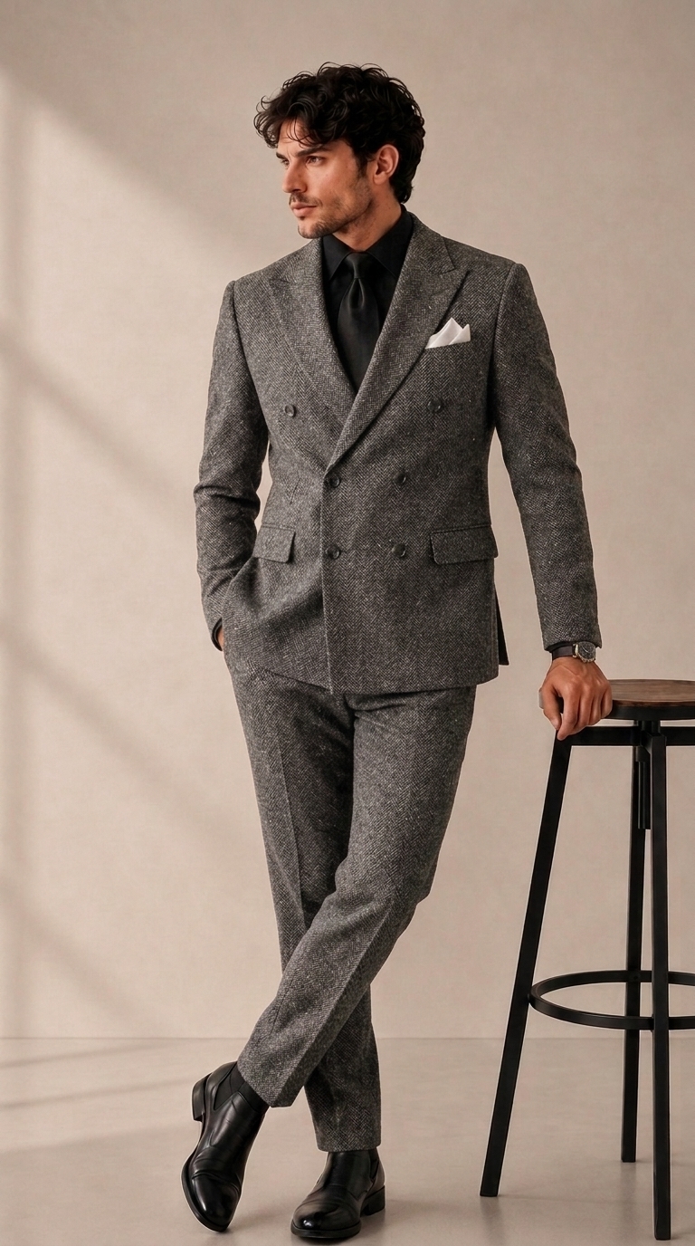 Gray__Ashe__202608281409 Men’s Premium Double-Breasted Gabardine Suit – Elegant 2-Piece Formal Wear