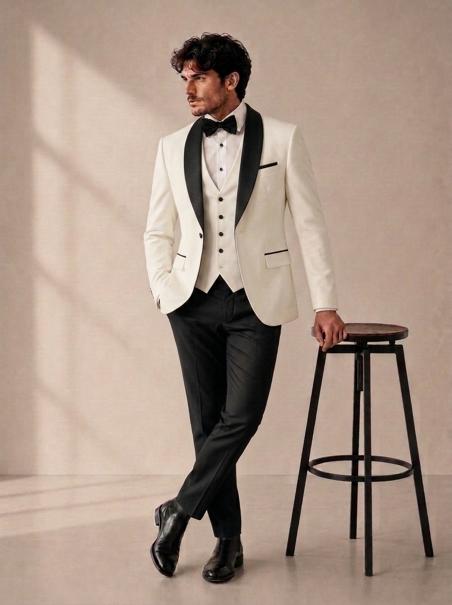 White_202608271518 Premium Men's 3-Piece Suit Jacket & Vest Set – Wedding & Formal Wear