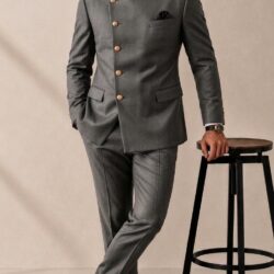 ash_color_202608291600 Plus Size Men's Solid Stand Collar Button Long Sleeve Suit Jacket