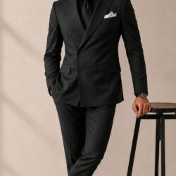 black_202608281403 Men’s Premium Double-Breasted Gabardine Suit – Elegant 2-Piece Formal Wear