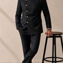 black_color_202608291554 Plus Size Men's Solid Stand Collar Button Long Sleeve Suit Jacket