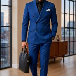 blue_202608281411 Men’s Premium Double-Breasted Gabardine Suit – Elegant 2-Piece Formal Wear