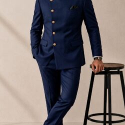blue_202608291552 Plus Size Men's Solid Stand Collar Button Long Sleeve Suit Jacket