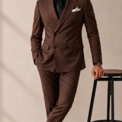 brown_202608281415 Men’s Premium Double-Breasted Gabardine Suit – Elegant 2-Piece Formal Wear