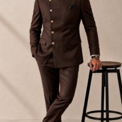 browncolor_202608291555 Plus Size Men's Solid Stand Collar Button Long Sleeve Suit Jacket