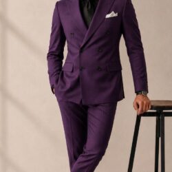 dark_purpal_202608281415 Men’s Premium Double-Breasted Gabardine Suit – Elegant 2-Piece Formal Wear