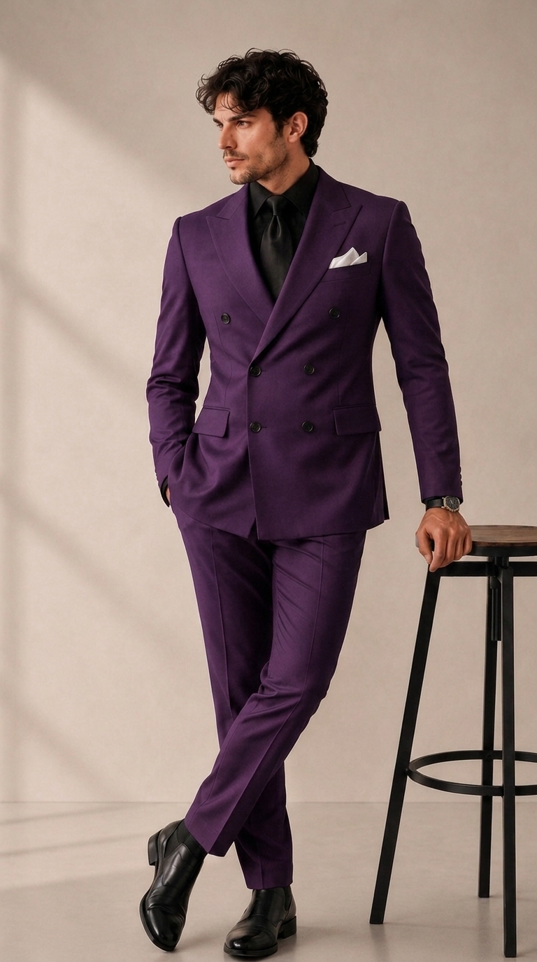 dark_purpal_202608281415 Men’s Premium Double-Breasted Gabardine Suit – Elegant 2-Piece Formal Wear