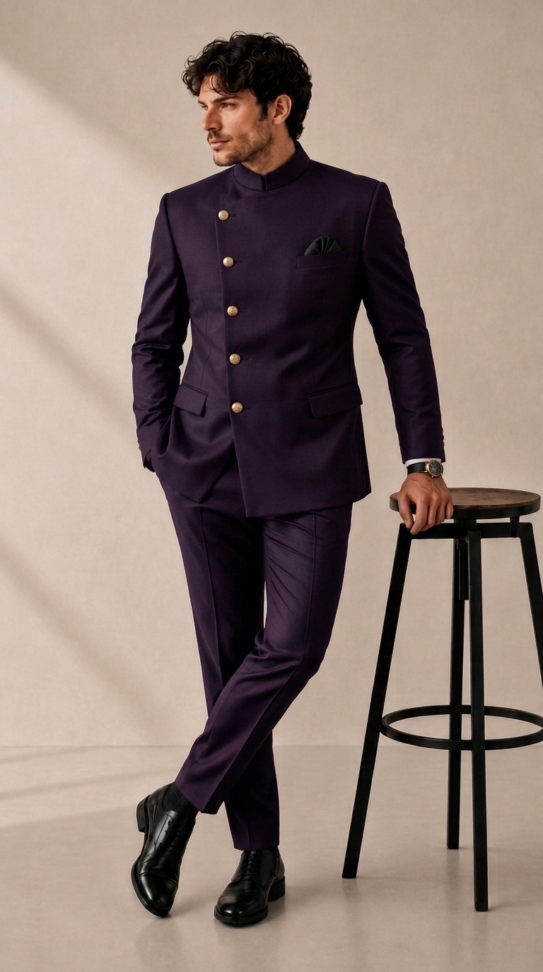 dark_purpal_color_202608291558 Plus Size Men's Solid Stand Collar Button Long Sleeve Suit Jacket