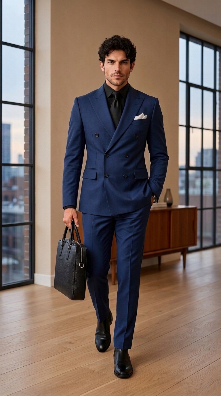 navy_blue_202608281411 Men’s Premium Double-Breasted Gabardine Suit – Elegant 2-Piece Formal Wear
