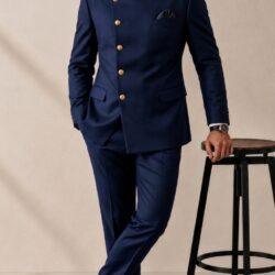 navy_blue_202608291552 Plus Size Men's Solid Stand Collar Button Long Sleeve Suit Jacket