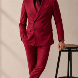 red_202608281415 Men’s Premium Double-Breasted Gabardine Suit – Elegant 2-Piece Formal Wear