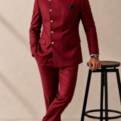 red_202608291555 Plus Size Men's Solid Stand Collar Button Long Sleeve Suit Jacket
