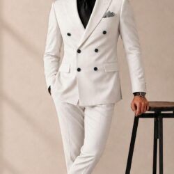 white_202608281406 Men’s Premium Double-Breasted Gabardine Suit – Elegant 2-Piece Formal Wear