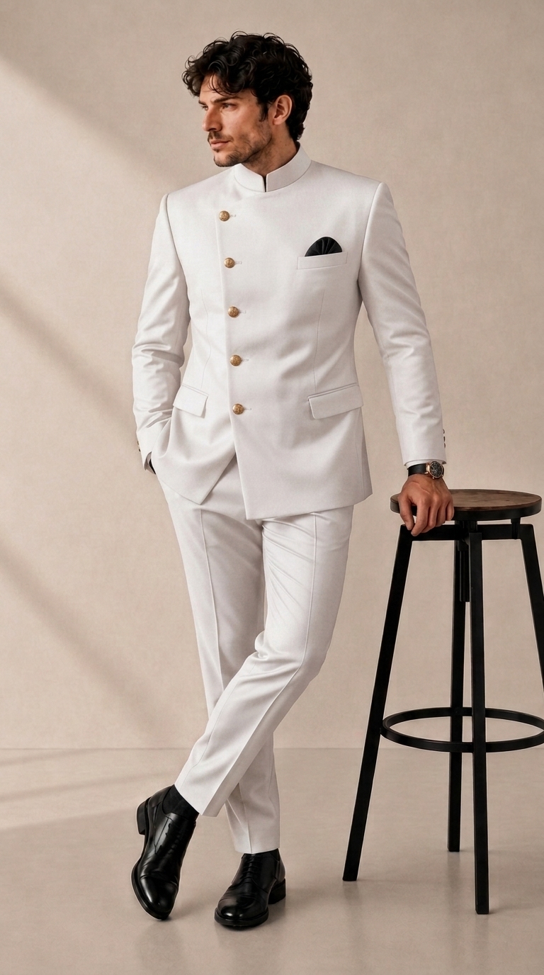 white_color_202608291614 Plus Size Men's Solid Stand Collar Button Long Sleeve Suit Jacket
